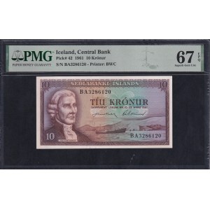 Island, 10 korun, 1961, Superb Gem UNC 67 EPQ, ''TOP POP''