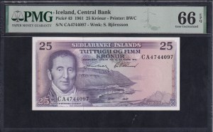 Iceland, 25 Kronur, 1961, Gem UNC 66 EPQ