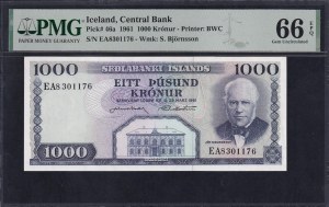 Iceland, 1000 Kronur, 1961, Gem UNC 66 EPQ