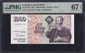 Iceland, 1000 Kronur, 2001, Superb Gem UNC 67 EPQ