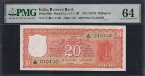 India, 20 Rupees, 1972, Choice UNC 64