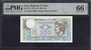 Italy, 500 Lire, 1974-79, Gem UNC 66 EPQ