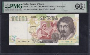 Italy, 100,000 Lire, 1994, Gem UNC 66 EPQ