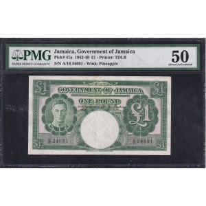 Jamaica, 1 Pound, 1942-48, About UNC 50