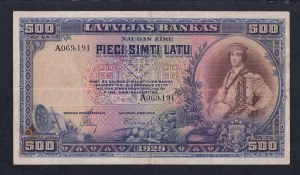 Latvia, 500 Latu, 1929, F