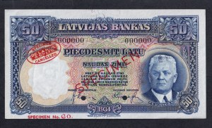 Latvia, 50 Latu, 1934, AU, ''SPECIMEN''