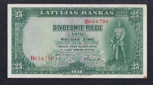 Latvia, 25 Latu, 1938, AU