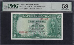 Latvia, 25 Latu, 1938, Choice About UNC 58