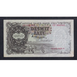 Latvia, 10 Latu, 1939, AU