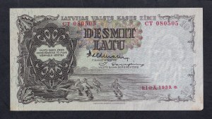 Latvia, 10 Latu, 1939, AU