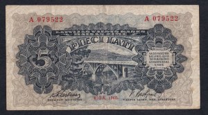 Latvia, 5 Lati, 1940, VF