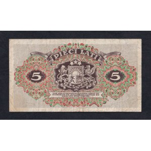 Latvia, 5 Lati, 1940, VF