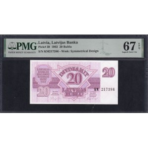 Latvia, 20 Rublu, 1992, Superb Gem UNC 67 EPQ