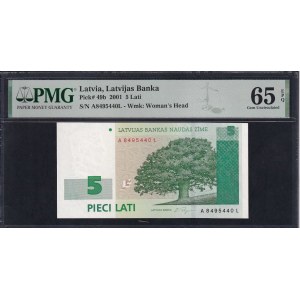 Lettonie, 5 Lati, 2001, Gem UNC 65 EPQ