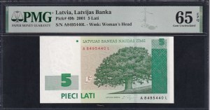Latvia, 5 Lati, 2001, Gem UNC 65 EPQ
