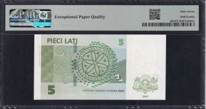 Latvia, 5 Lati, 2001, Superb Gem UNC 67 EPQ
