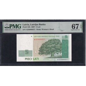 Latvia, 5 Lati, 2007, Superb Gem UNC 67 EPQ