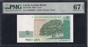 Latvia, 5 Lati, 2007, Superb Gem UNC 67 EPQ