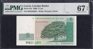 Latvia, 5 Lati, 2009, Superb Gem UNC 67 EPQ