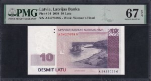 Latvia, 10 Latu, 2008, Superb Gem UNC 67 EPQ