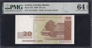 Latvia, 20 Latu, 2009, Choice UNC 64 EPQ