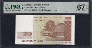 Latvia, 20 Latu, 2009, Superb Gem UNC 67 EPQ