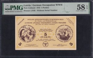 Latvia, 5 Punkte, 1945, Choice About UNC 58 EPQ