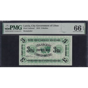 Latvia, 3 Rubles, 1915, Gem UNC 66 EPQ
