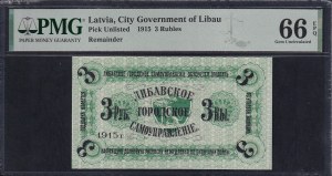 Latvia, 3 Rubles, 1915, Gem UNC 66 EPQ