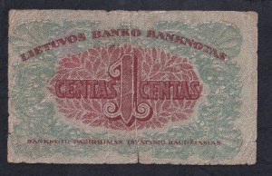 Lithuania, 1 Centas, 1922, VG