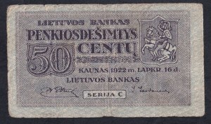 Lithuania, 50 Centu, 1922, F