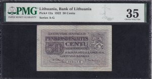 Lithuania, 50 Centu, 1922, Choice Very Fine 35
