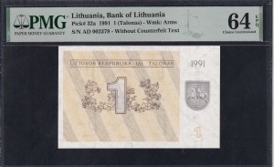 Lithuania, 1 Talonas, 1991, Choice UNC 64 EPQ
