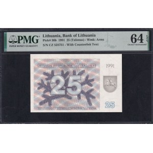 Litva, 25 Talonas, 1991, Choice UNC 64 EPQ