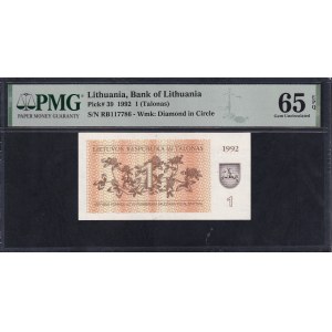 Lithuania, 1 Talonas, 1992, Gem UNC 65 EPQ