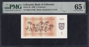 Lithuania, 1 Talonas, 1992, Gem UNC 65 EPQ