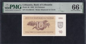 Lithuania, 10 Talonas, 1992, Gem UNC 66 EPQ