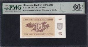 Lithuania, 10 Talonas, 1992, Gem UNC 66 EPQ
