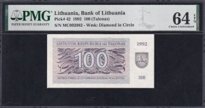 Lithuania, 100 Talonas, 1992, Choice UNC 64 EPQ