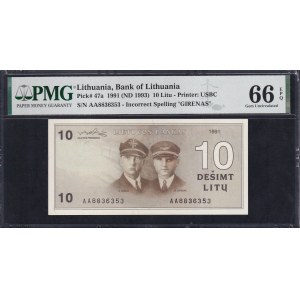 Lithuania, 10 Litu, 1991 (1993), Gem UNC 66 EPQ
