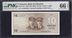 Lithuania, 10 Litu, 1991 (1993), Gem UNC 66 EPQ