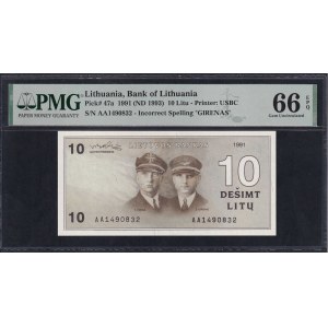 Lithuania, 10 Litu, 1991 (1993), Gem UNC 66 EPQ