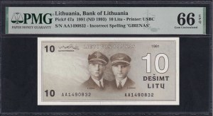Lithuania, 10 Litu, 1991 (1993), Gem UNC 66 EPQ