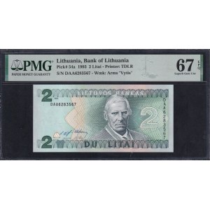 Lithuania, 2 Litai, 1993, Superb Gem UNC 67 EPQ