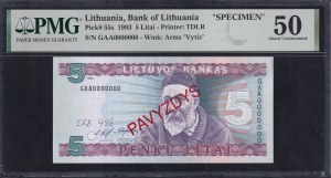 Lithuania, 5 Litai, 1993, About UNC 50, 