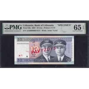 Lithuania, 10 Litu, 2007, Gem UNC 65 EPQ, SPECIMEN