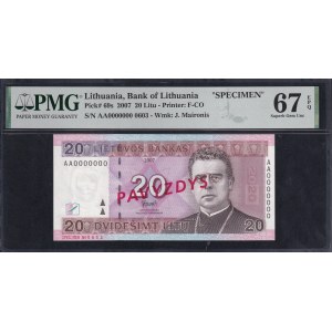 Lithuania, 20 Litu, 2007, Superb Gem UNC 67 EPQ, SPECIMEN