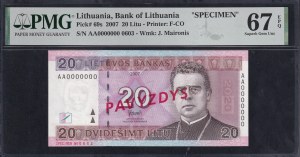 Lithuania, 20 Litu, 2007, Superb Gem UNC 67 EPQ, 