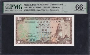 Macau, 10 Patacas, 1981-84, Gem UNC 66 EPQ