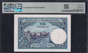 Madagascar, 10 Francs, 1937-47, Choice About 58 EPQ